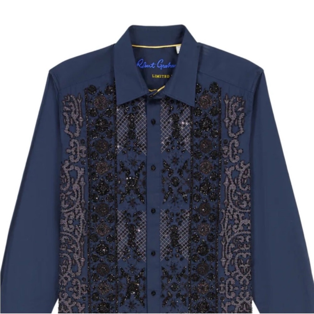 Robert Graham Men's Blue Embroidered Dress Shirt